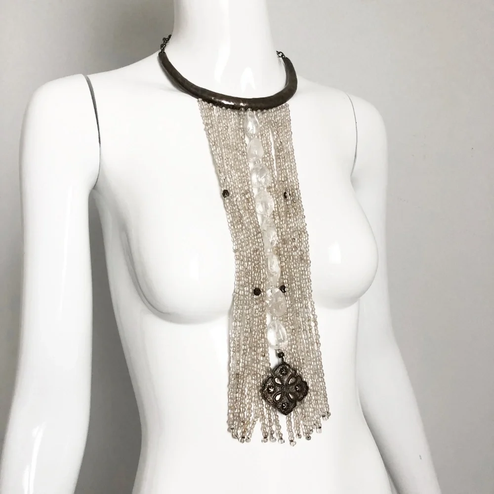 Vintage Cesaree Paris Necklace Collar with Oversized Lucite Fringe Boho Festival